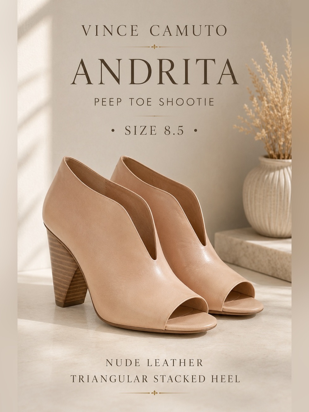 Vince Camuto Andrita Peep Toe Leather Shootie Ankle Booties Nude Blush Size 8.5